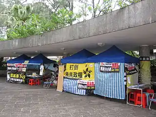 2013年7月18日，中環遮打花園。絕食者棲身於公園內的帳幕。