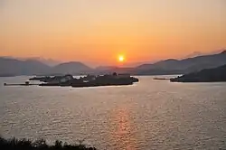 古田縣翠屏湖的夕陽