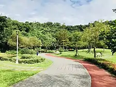 跑道與步道，左前方為生態水池