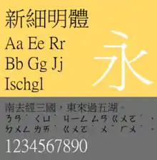 Sample of MingLiU (proportional) font