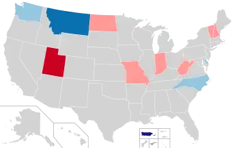 Color coded map of 2020 gubernatorial races