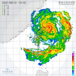 2021年颱風璨樹離臺灣本島陸地最近時的雷達合成回波圖