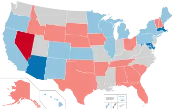 Color coded map of 2022 gubernatorial races