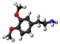 Ball-and-stick model of the 3,4-dimethoxyphenethylamine molecule