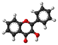 Ball-and-stick model of the 3-hydroxyflavone molecule