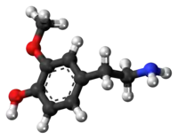 Ball-and-stick model of the 3-methoxytyramine molecule