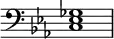 { \override Score.TimeSignature #'stencil = ##f \time 4/4 \key c \minor \clef bass << { <c ees ges>1 } >> }