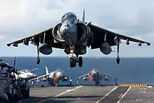 A Harrier GR7 of 1 Squadron RAF took part in Deck Operations on-board HMS Illustrious.