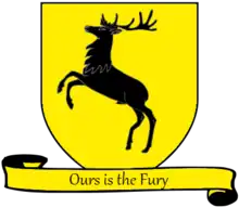 A coat of arms showing a black stag on a yellow field.