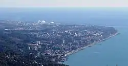 The coastal resort of Adler as seen from the Mount Akhun, 9（5.6英里） to the northwest