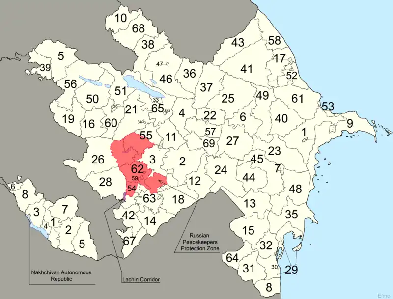 阿塞拜疆行政区划图（英文版）