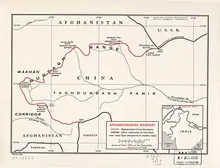 瓦根基达坂位置圖，被標示成 WAKHJIR PASS ((VĀKHJĪR DAVĀN) 4923 (16152))(1969)