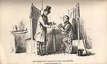 Contemporary news illustration. The caption reads "Agar selling part of the gold to Saward (The Barrister). In a public-house at Ball's Pond."