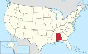 Map of the United States highlighting Alabama