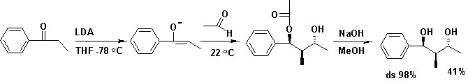 羟醛-季先科反应，以苯基乙基甲酮和乙醛为原料