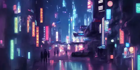 AI生成的賽博朋克城市景觀藝術