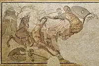亞馬遜戰士與河馬戰鬥的鑲嵌畫,公元4世紀,羅浮宮