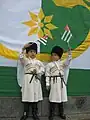 Children waving miniature Abkhazian flags