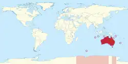 澳大利亞本土及其外部領地：聖誕島、科科斯（基林）群島、諾福克島、亞什摩及卡地爾群島、珊瑚海群島、赫德島和麥克唐納群島和澳大利亞南極領地