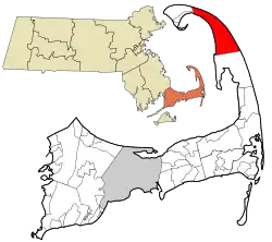 特魯羅在巴恩斯特布爾縣及麻薩諸塞州的位置(以紅色標示)