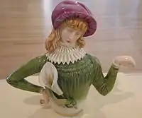 Female side of Aesthetic teapot designed by R. W. Binns and modeled by James Hadley, 1881.