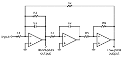 有源双二阶带通、低通滤波器电路