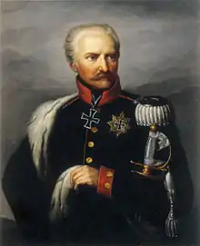 Portrait of Gebhard von Blücher in a dark cloak with military collar showing