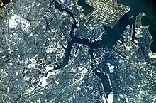 Aerial view of the Boston area from space