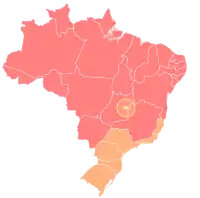 Map of Brazil displaying its first-level administrative divisions (Federative units) according to the category of their Human Development Index.