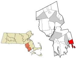 費爾黑文在布里斯托縣及麻薩諸塞州的位置(以紅色標示)