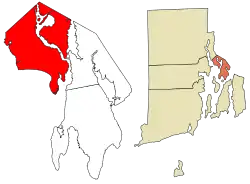 巴林頓在羅德島州與布里斯托縣的位置