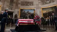 George H. W. Bush's remains are escorted at on December 3, 2018