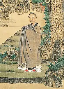 陳洪綬〈喬松仙壽圖〉（局部），縱202.1公分、橫97.8公分，1635年。