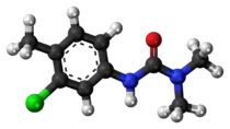 Ball-and-stick model of the chlortoluron molecule