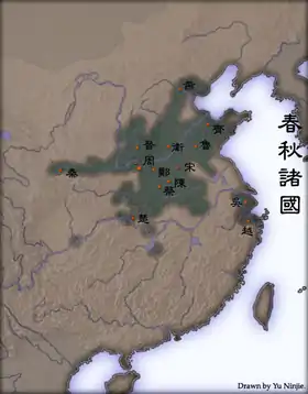 绿色部分为东周势力范围。