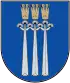 A coat of arms depicting three golden crowns with five spikes protruding from their tops all on a blue background