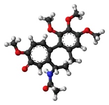 Ball-and-stick model of the colchicine molecule