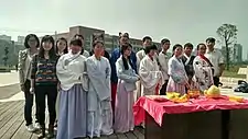 穿著漢服參加祭孔大典的大學生們