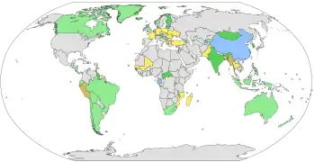 地图显示自1950年以来妇女当选为国家元首或政府首脑的国家和地区