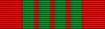 A red ribbon with four vertical dark green stripes in the center.