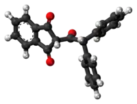 Ball-and-stick model of the diphenadione molecule