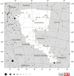 Diagram showing star positions and boundaries of the Eridanus constellation and its surroundings