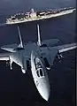 飛越卡爾文森號航空母艦的F-14，其風擋採有隔框設計