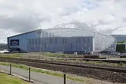 View of a covered sports stadium