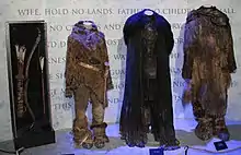 The costumes of Ygritte, Jon Snow and Tormund Giantsbane