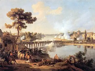 Painting of the Battle of Lodi by Lejeune showing a view of the bridge from the French side of the stream