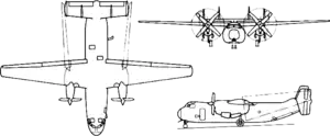 Orthographically projected diagram of the C-2A Greyhound.