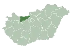 Map of Hungary highlighting Komárom-Esztergom County