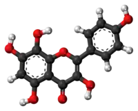 Ball-and-stick model of the herbacetin molecule