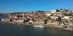 View of Ribeira district and Luiz I bridge from Vila Nova de Gaia,